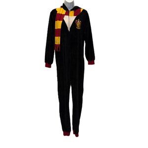 Harry Potter Gryffindor Fleece Pajamas Womens S Halloween Unionsuit PJs Black